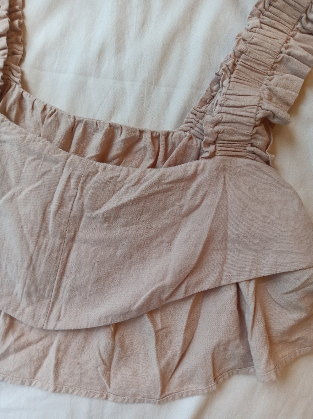 Lelasilk Linen Ruffle Crop Top Boho Ruffle Strap Boutique M/L - Picture 4 of 4